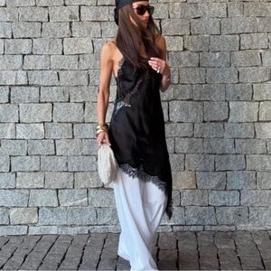 Black Lace-Trim Slip Dress